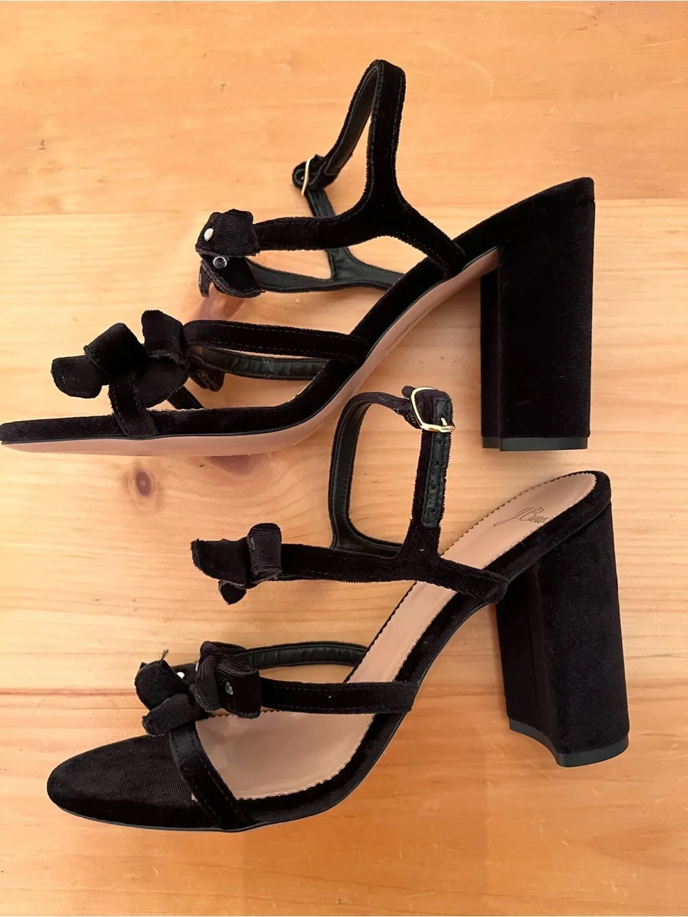 NEW J. Crew Stella Bow Heels Sz 8.5 Embellished Velvet Black Sandals Italy ~$199